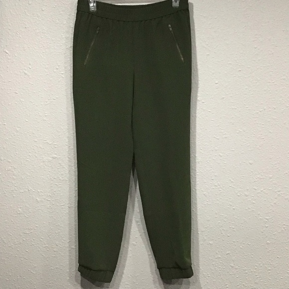 J. CREW Turner Pant Joggers Crepe Olive Green Elastic Waist Zipper Pockets Sz 0 - Picture 2 of 7